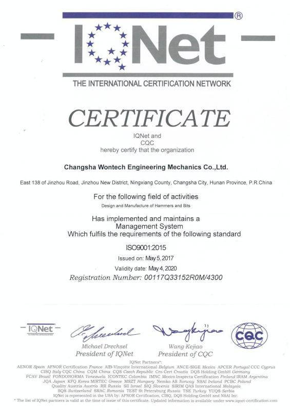 THE INTERNATIONAL CERTIFICATION NETWORK - Changsha Wontech Engineering Machinery Co.,Ltd