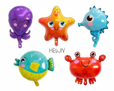 China Hot Sale Cute Under The Sea Seahorse Octopus Dolphin Crab Starfish Ocean Cartoon Birthday Decoration Animal Foil Balloons for sale