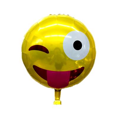 China Sweet round shape 18 inch emojis foil balloon for birthday party cute wink and air kiss expression decoration for sale