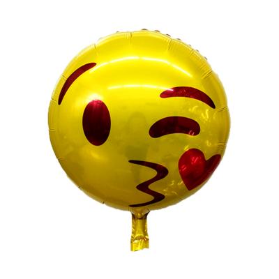 China Sweet Emojis Round Shape 18 Inch Balloons for Birthday Party Cute Wink and Air Kiss Expression Decoration for sale