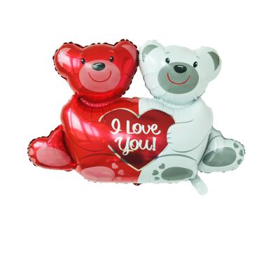 China Cute Huge Kiss I Heart Bear Shaped Foil Balloons For Valentines Day Decoration Wedding Birthday Balloon for sale