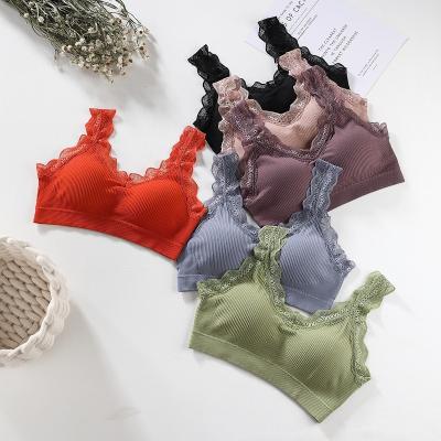 China 2021 QUICK DRY new lace v neck latex breast wrapped girl seamless bra base tie big u-back vest lingerie women for sale