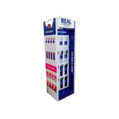 China Eco-friendly Custom Advertising Standing 4 Side Cardboard Rack Corrugated Cardboard Hook Display Cardboard Rack for sale