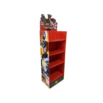 China Eco-friendly Custom Sale 4 Tier Cardboard Floor Display Corrugated Cardboard Promotional toy product shelf Display Stand for sale