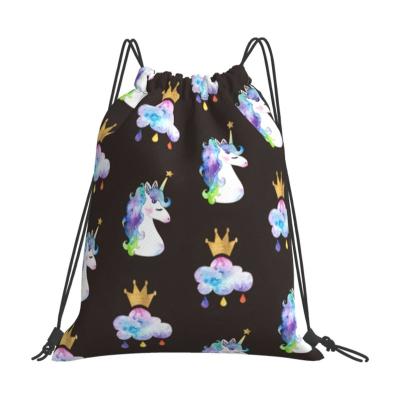 China Recycle Resistance Portable Wholesale Capacity Factory Dirt Working Cartoon Unicorn Camping Drawstring Bag for sale