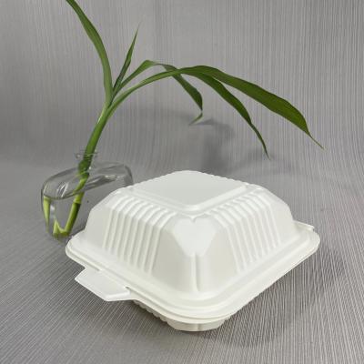 China Biodegradable food container disposable take away cornstarch clamshell food lunch box for sale