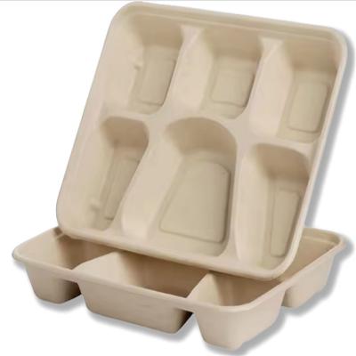 China 9Inch*6 Grid Pulp Lunch Box Eco Friendly Compostable Take Away Containers for sale