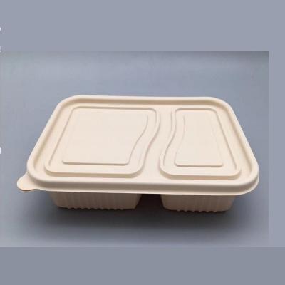 China 2 Position Biodegradable Disposable Corn Starch Lunch Box For Rice Vegetable 750ML for sale