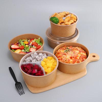 China Customized Disposable Kraft Paper Salad Bowl With Lid For Food Paper Container for sale