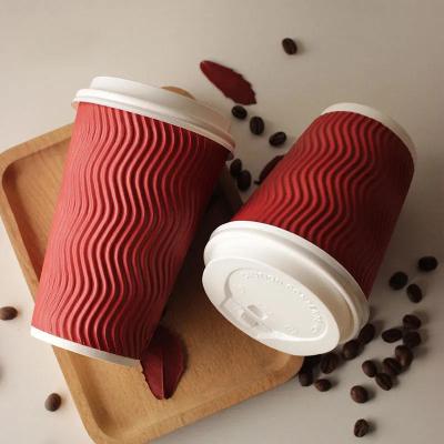 China Red Ripple Disposable Paper Cup for Hot Coffee Double Wall with Custom Logo Red Corrugated paper cup for sale