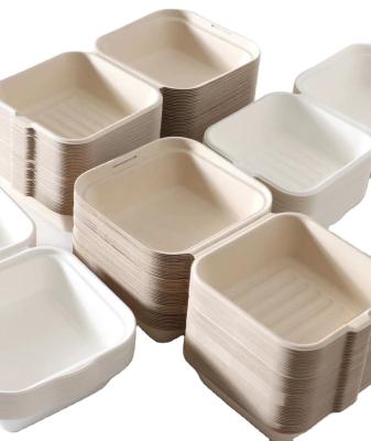 China Eco-friendly Pulp Burger Box Clamshell tableware set bagasse takeaway box biodegradable Food Packing Container for sale