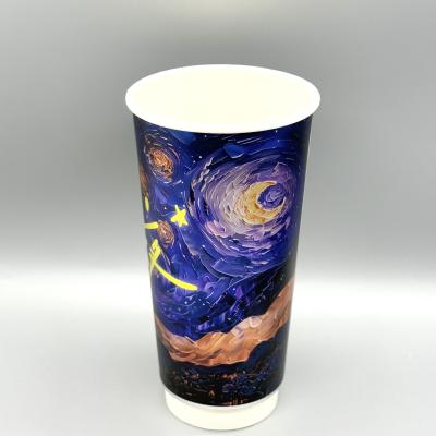 China Disposable Double Wall Paper Coffee Cups Bubble Tea Hot Drink Paper Cups With Lids for sale