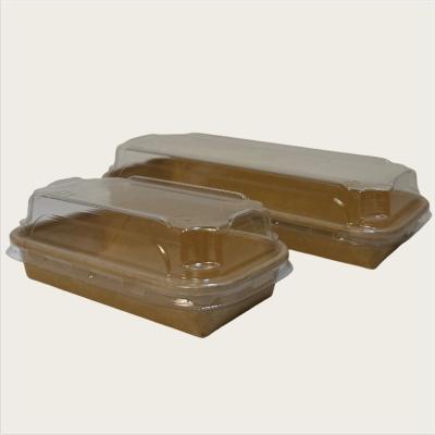 China Eco-Friendly Kraft Paper Sushi Tray With Plastic Lid Biodegradable Paper Plates For Sushi for sale