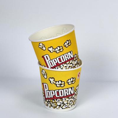 China Custom Printed Movie Theater Yellow Gourmet Cardboard Popcorn Buckets for sale