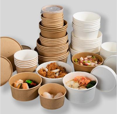 China Copo de papel descartável recipiente de alimentos redondo biodegradável para levar fast food enchido de salada de papel kraft com tampa à venda