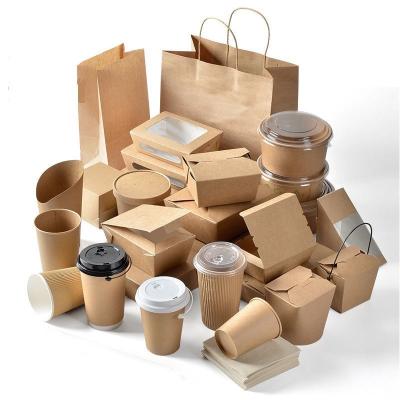 China Kingwin Disposable Recycle Food Grade Container Packaging Brown Paper Fast Food Take Away Takeaway Kraft Paper Food Lunch Box for sale