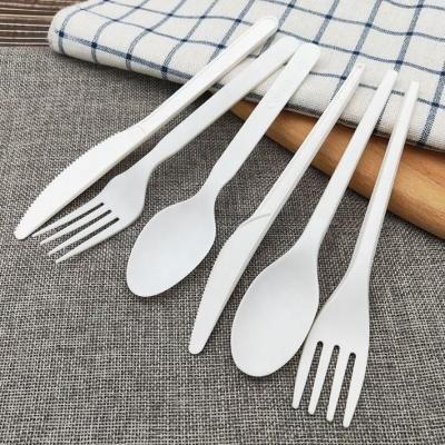 China Wholesale Set Of Biodegradable CPLA Disposable Cutlery Composed Of Knife Fork Spoon For Parties Paper Wrapped Tableware for sale