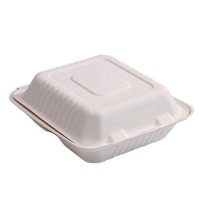 China Eco Friendly 6 Inch Biodegradable Tableware Set Clamshell Takeaway Paper Bagasse To Go Sugarcane Pulp Lunch Box for sale