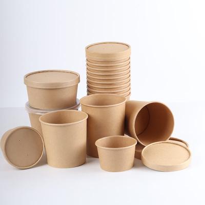 China Custom Logo Paper Cups Bowls Soup Disposable Kraft Paper Soup Bucket for sale