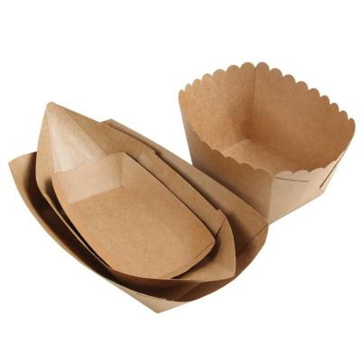 China bandeja de papel Kraft para comida, bandeja desechable de papel Kraft para barcos con recubrimiento de PLA bandeja de papel de comida rápida en venta