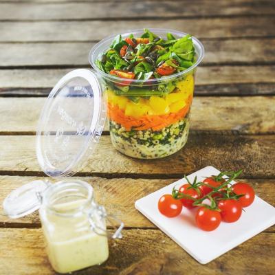 China Customized  PLA Salad Cup Compostable Transparent Clear Cold Frozen Food Packaging PLA Cups With Lid for sale