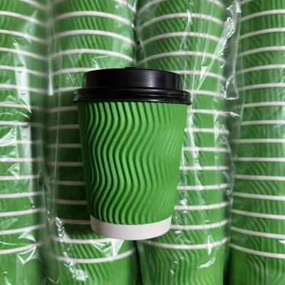 China Solid Color Corrugated / Vertical Corrugated Double Cold Drink Paper Cup Coffee With Lid for sale