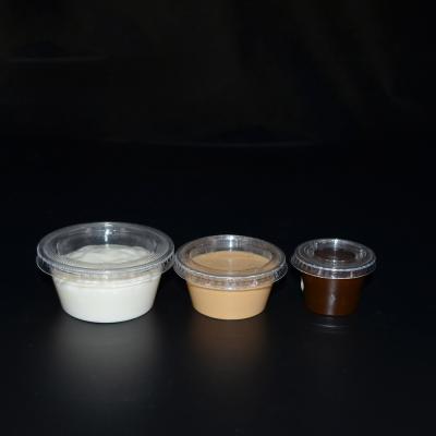 China Custom Compostable PLA Disposable Dessert Sauce Cups Biodegradable Portion Souffle Cups With Seal Lid for sale