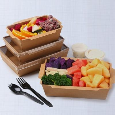 China Recyclable Takeaway Disposable Kraft Paper Food Packaging Paper Custom salad Box for sale