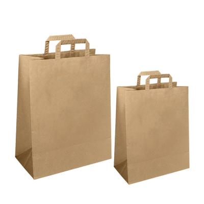 China Custom Logo Kraft Paper Bag Recycled Brown Paper Bags Take Away Food Paper Bag Packaging With Flat Handles for sale