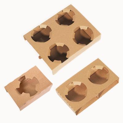 China Kraft Paper Cup Holder Disposable Packing Insulation Corrugated Kraft Paper Cup Holder For Tray Takeout Packing for sale