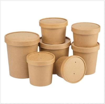 China Disposable Kraft Paper Soup Bowl With Paper Lid Snacks Noodle Takeaway Packaging Soup Cup for sale