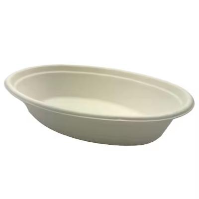 China Eco Friendly Sugarcane Disposable Biodegradable Sustainable Microwavable Oval Bowl Salad Fruit Soup for sale