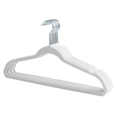 China Anti Slip Clothes Hanger Minimalist Space Saving White Velvet Hangers for sale