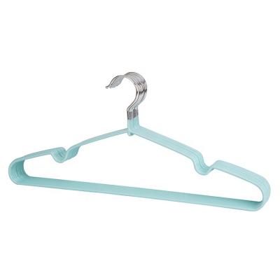 China Contemporary OEM Wholesale Good Quality Non-Slip PVC Coated Metal Hanger Light Blue For Supermarkets for sale