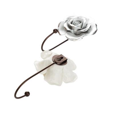 China Yikai Elegant Flower Metal Ceramic Door Hook Over Door Hook Stainless Steel Organizer Flower Hanging Door Hook for sale