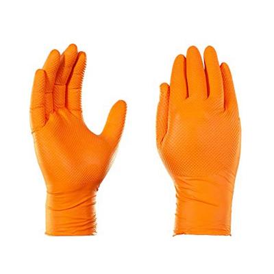 China Diamond Texture Anti-Slip Orange Nitrile Disposable Gloves for sale