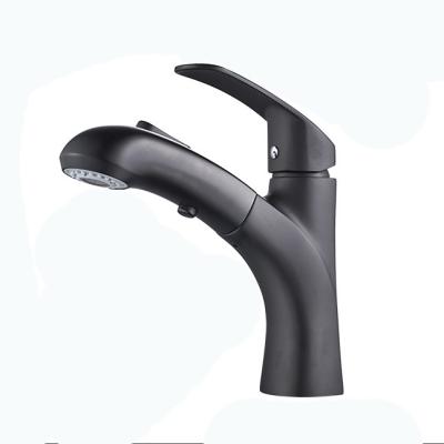 China Electric Faucets Copper Body Basin To Pull Basin Single Basin Hot And Cold Water Faucet Black Hole Mixing Valve With Pull Shower for sale