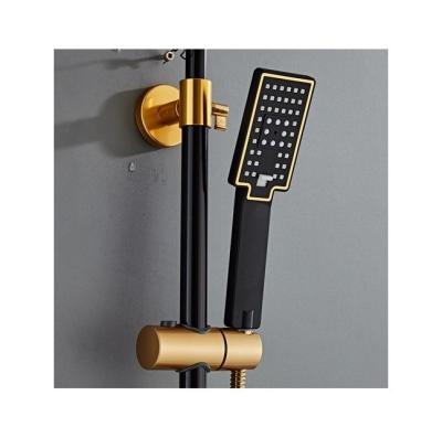 China New 2021 Constant temperature+Button Water Outlet Lightweight Luxury Shower Faucet Set Matte Black Gold Bathroom Square for sale