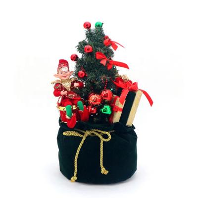 China Green Christamas Tree Decoration SOTE LB05 Christmas Tree Cotton Gift Bags LED Light Stuffed Christmas Gift Bag Indoor Decoration Elf for sale