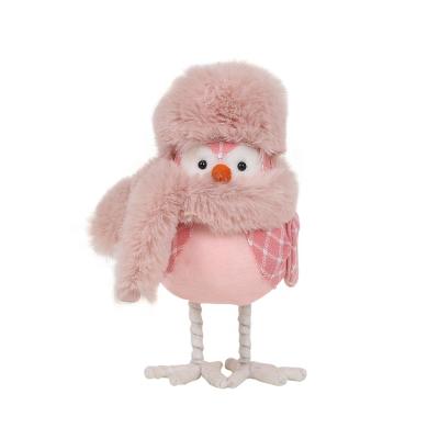 China SOTE 01 Cloth Plaid Adorable Christmas Birds Doll Ornaments Pink Standing Birds Home Decoration for sale