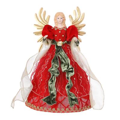 China Fabric+Resin 40CM Resin Christmas Tree Angel Metal Gold Wings Red Angel Tree Topper For Christmas Decoration SOTE A48 for sale