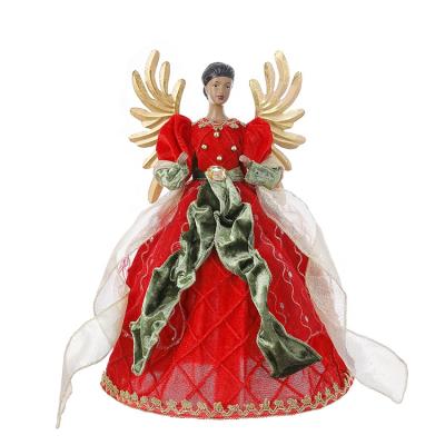 China Fabric+Resin SOTE Amazon Luxury Christmas Decoration Supplies Resin Christmas Tree Topper Angel With Real Gold Feather for sale