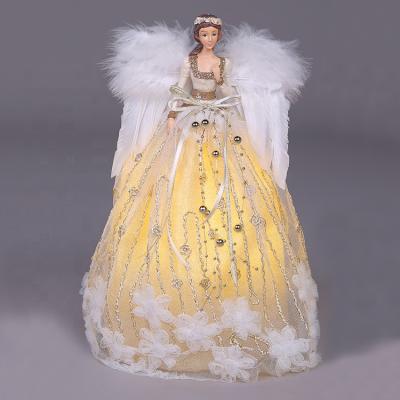 China New Design Ornament 30CM Plastic Figurine Angel With Light Indoor Cloth Christmas Tree Decorations SOTE AL2013 for sale