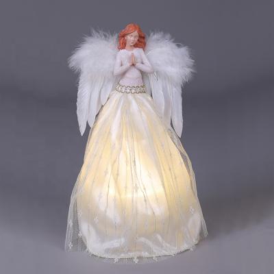 China Real Fabric+Plastic SOTE AL2102 30CM Feathered Christmas Tree Topper Angel Decoration With LED Lights for sale