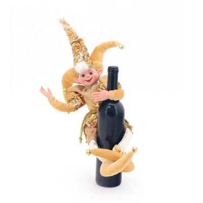 China SOTE BJ02 Soft Fabric Resin Decorative Man Fairy Dolls For Christmas Home Decoration Gold Plush Elves Sitting Ornaments for sale