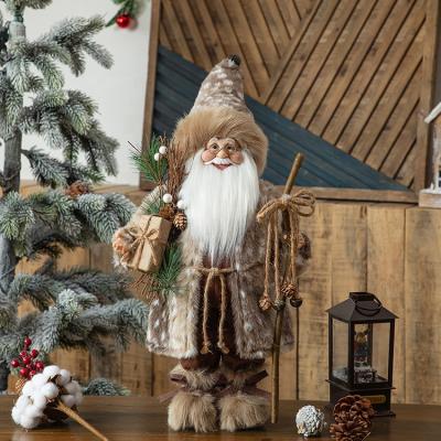 China Plastic Fabric+Hard SOTE S1054 Brown Leopard Print Santa Claus Doll Handmade Christmas Santa Figurine Decorations Size From 12