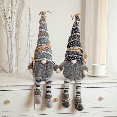 China Fabric SOTE JD1095AB Knitted Couple Gnomes Sitting Decor 40CM Gray Christmas Gnome Ornaments for sale