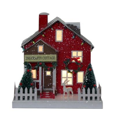 China 100% SOTE Custom Red Christmas Paper House with Cardboard LED Light House Decoration for Home Table Decoration for sale