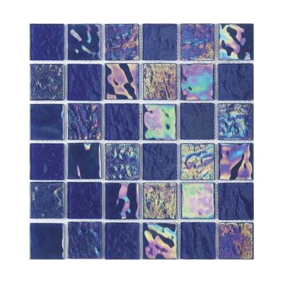 China Modern Luxury Square Inch Chip Swimming Pool Mosaic Tiles 48mm Aqua Blue Rainbow Iridium Glass 2 for sale