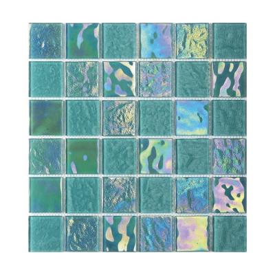 China Colorful Green Chip Swimming Pool Mosaic Tiles Aqua Green Square 2 inch Modern Effect Rainbow Iridium Mosaic Tiles for sale